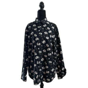 Men's Large Slim Black White Floral Express Button Down Dress Shirt